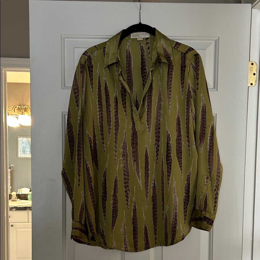 Michael Kors Olive and Brown Blouse
